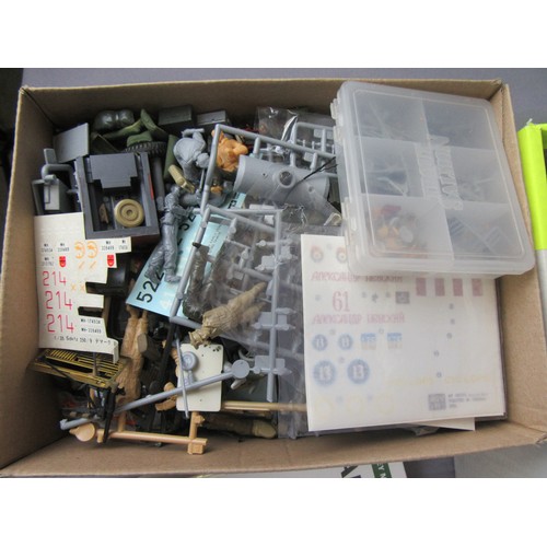 506 - MILITARY MODEL KITS, quantity of loose/bagged figures, 5 Boxed kits (unchecked), paints and 7 Model ... 