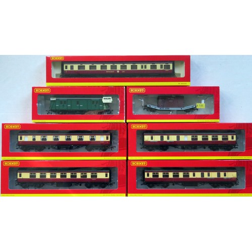 531 - HORNBY (China) 00 gauge Rolling Stock comprising: R4188 12-wheel crimson and cream Restaurant Car, 4... 