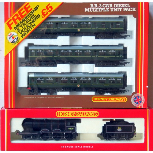 533 - HORNBY 00 gauge R687 BR green 3-Car DMU pack plus R2102A Class B12/3 4-6-0 Loco and Tender No. 61520... 