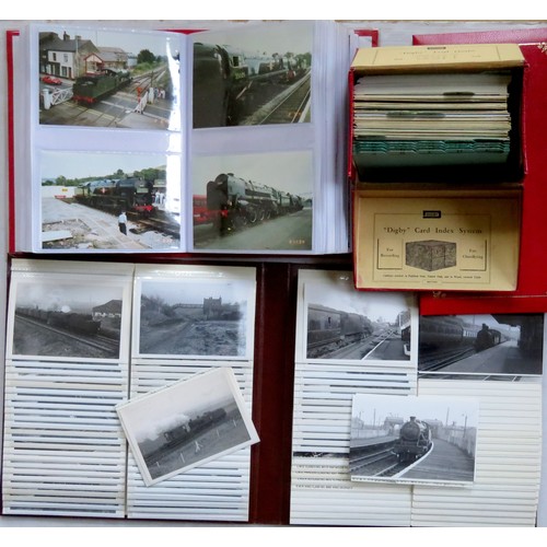 544 - RAILWAY related original Steam Loco Photos in 2 x Albums also Post Cards in Album and Card Index Box... 