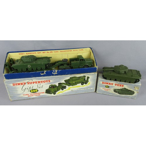 194 - DINKY TOYS 698 Tank Transporter & Tank set and 651 Centurian Tank. Good in Fair Boxes. (2)