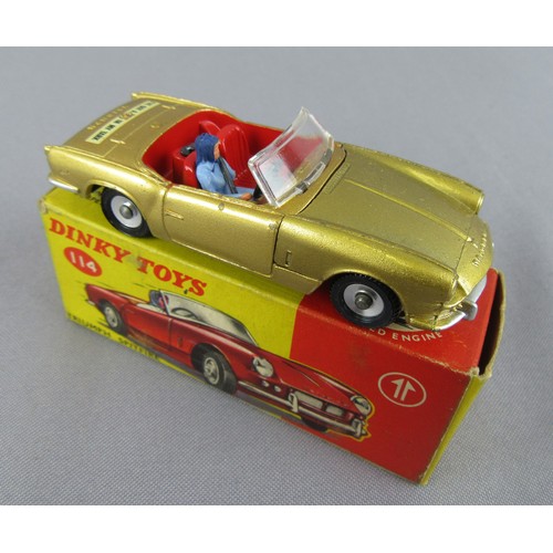 201 - DINKY TOYS 114 Triumph Spitfire, Gold, ‘I’ve got a Tiger in my Tank’. Near Mint in Near Mint Box.