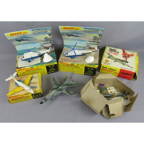 206 - DINKY TOYS AIRCRAFT, 724 Sea King Helicopter (2), 719 Battle of Britain Spitfire Mk.II, 723 Hawker S... 