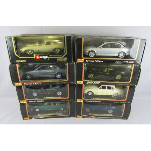 214 - MAISTO 1:18 Jaguar models to include X-Type, XK180, XK8, S-Type and others. Near Mint to Mint in Exc... 