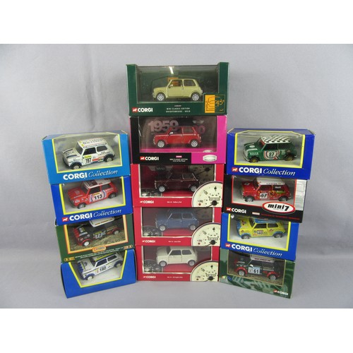 228 - CORGI 1:36 MINI COOPER group of 13 to include Classic Editions, Eddie Stobart and others. Mint in Ne... 