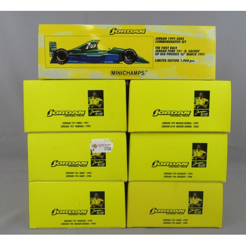 251 - MINICHAMPS (Pauls Model Art) 1:43 Jordan Formula 1 to include Anniversary Set No.1-5 (2x No.2), and ... 