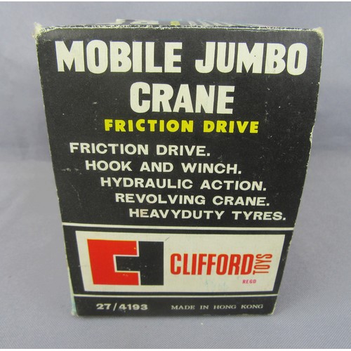 483 - CLIFFORD TOYS Mobile Jumbo Crane in plastic. Near Mint to Mint in Excellent to Near Mint Box.