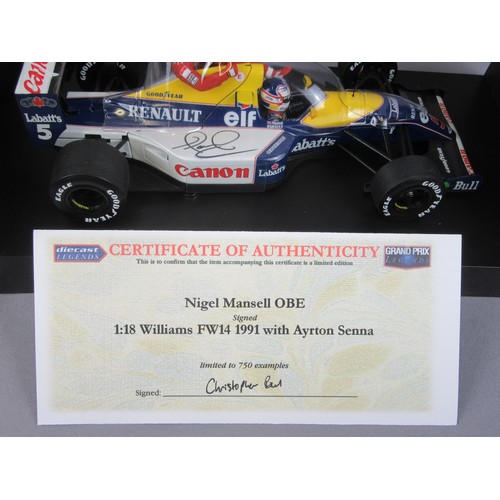 11 - MINICHAMPS (Pauls Model Art) 1:18 Williams FW14 Nigel Mansell ‘1991 Silverstone Senna Taxi’, Signed ... 