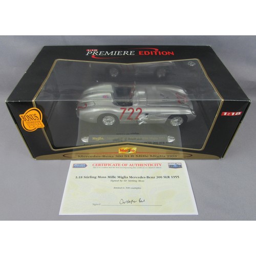 12 - MAISTO 1:18 1955 Mercedes Benz 300SLR ‘Mille-Miglia’, Sir Stirling Moss, Signed with Certificate. Mi... 