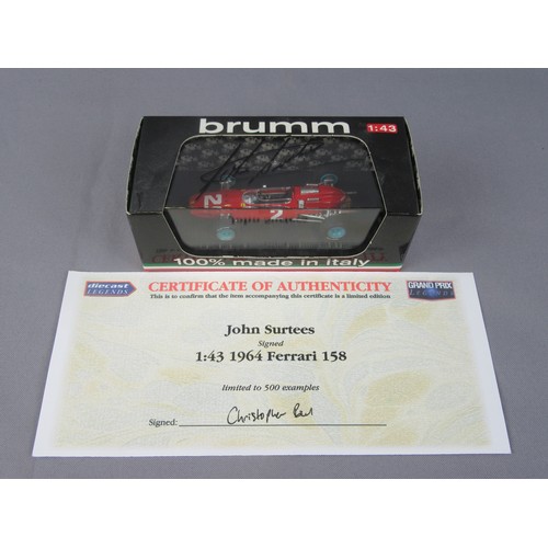 13 - BRUMM 1:43 1964 Ferrari 158, John Surtees, Signed Box with Certificate. Mint in Near Mint Box.