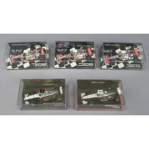 15 - MINICHAMPS (Pauls Model Art) 1:43 McLaren Mercedes F1, MP4-13 Coulthard, MP4-14 Hakkinen, MP4-21 Ham... 