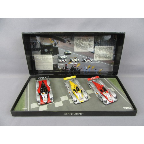 36 - MINICHAMPS (Pauls Model Art) 1:43 Infineon Audi R8 Le Mans 2002 Set (402020123). Mint in Near Mint P... 