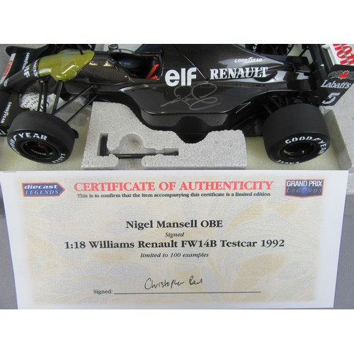 45 - EXOTO 1:18 William Renault FW14B Carbon Fibre Test Car, Signed by Nigel Mansell, with certificate. M... 