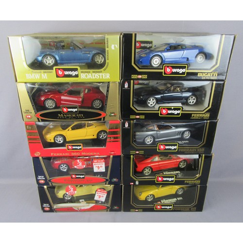 78 - BURAGO 1:18 to include Porsche, Ferrari, Bugatti, Maserati and BMW. Near Mint to Mint in Excellent t... 