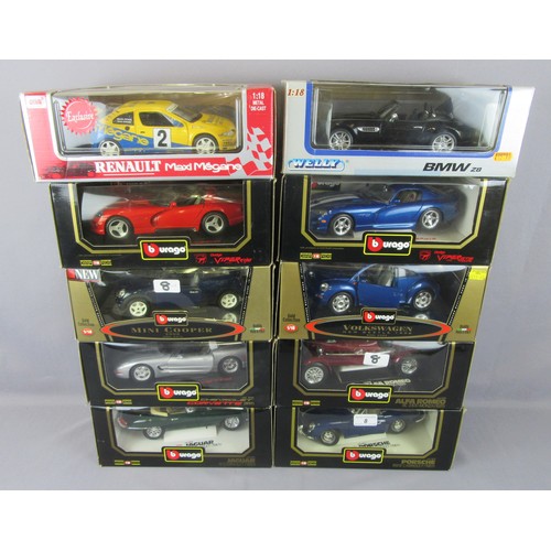 79 - BURAGO 1:18 to include 2x Dodge, Jaguar, Alfa, Mini and others plus Welly Toys BMW Z8 and ANSO Renau... 