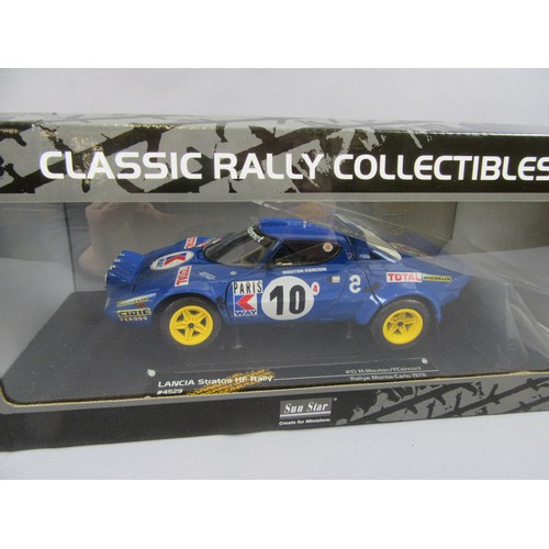 530 - SUNSTAR 1:18 Subaru Impreza 555 and Lancia Stratos HF Rally. Mint in Excellent to Near Mint Boxes. (... 