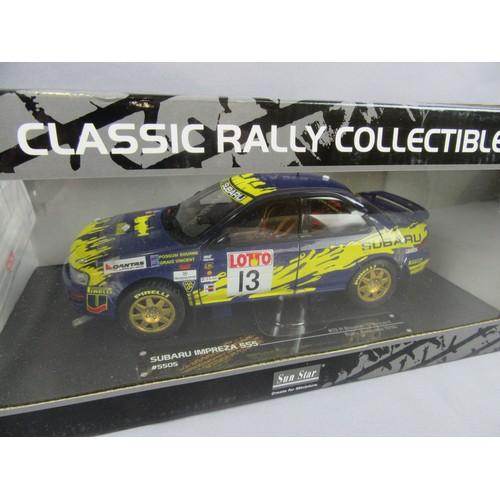 530 - SUNSTAR 1:18 Subaru Impreza 555 and Lancia Stratos HF Rally. Mint in Excellent to Near Mint Boxes. (... 