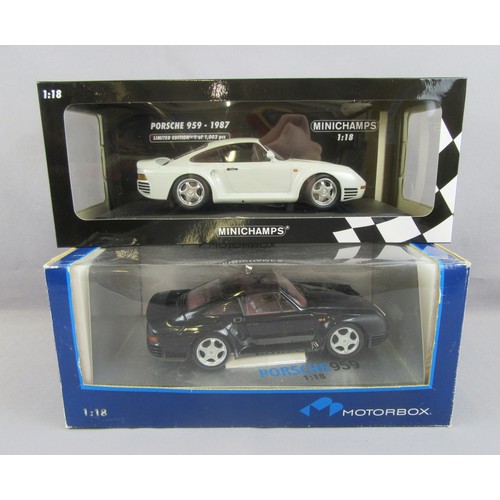 550 - MINICHAMPS 1:18 Porsche 959 in white, Mint in Mint Box, and MOTORBOX 1/18 Porsche 959 in black. Mint... 