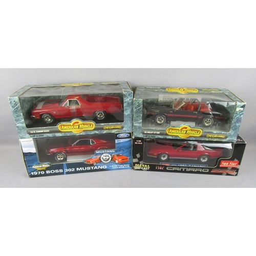 554 - ERTL 1:18 American Muscle 1970 Ford Mustang Boss 302, 1970 El Camino SS454, 1969 Ford Mustang Shelby... 