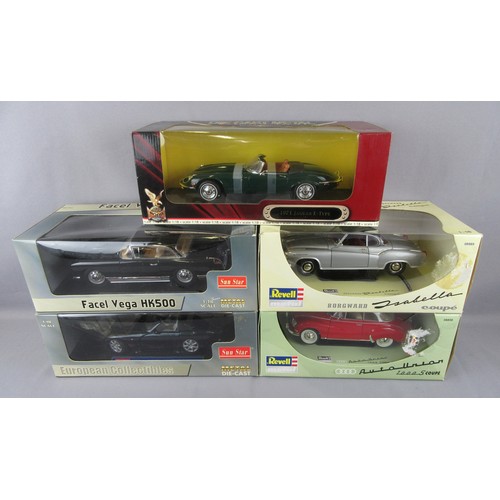 561 - SUNSTAR / REVELL 1:18 to include 2004 TVR Tuscan Mk2, Facel Vega HK500, Auto Union 1000s Coupe, Borg... 