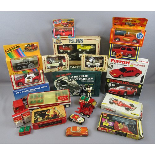 586 - PLASTIC / TINPLATE toys and models to include Coca-Cola collectibles, Pedal Car models, Batman figur... 