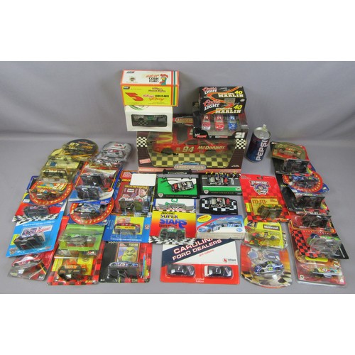 588 - NASCAR, mixed lot of mostly cards cars, plus 1:24 and 1:18 examples. Mint in Good to Mint Packaging.... 