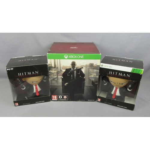 587 - XBOX ONE ‘Hitman’ collectable figure, plus 2x Hitman Absolution Agent 47 Promo Figures. Mint in Fair... 