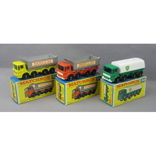 1 - MATCHBOX 1-75 Regular Wheels No.32 BP Tanker, white plastic grill, No.51 AEC Tipper, yellow “Douglas... 