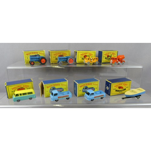 6 - MATCHBOX 1-75 Regular Wheels, 2x No.72 Fordson Tractor, No.28 Bedford Compressor Truck, No.26 ERF Ce... 