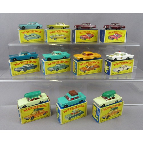 8 - MATCHBOX 1-75 Regular Wheels, No.53 Ford Zodiac, No.36 Opel Diplomat, 2x No.53 Mercedes-Benz Coupe, ... 