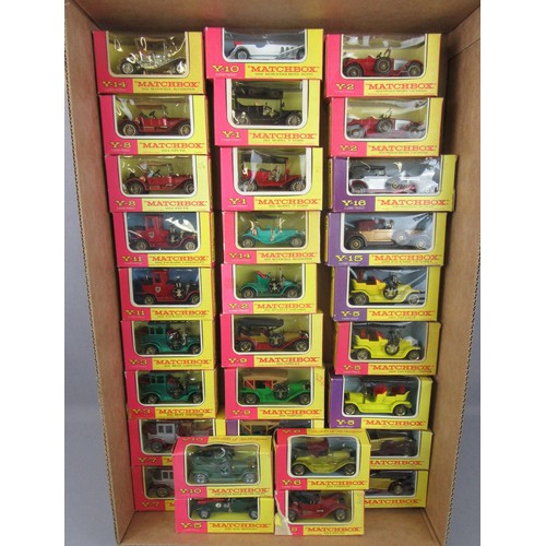 63 - MATCHBOX Models of Yesteryear, group in Pink/Yellow, Purple/Yellow boxes to include 3x Y5 1907 Peuge... 