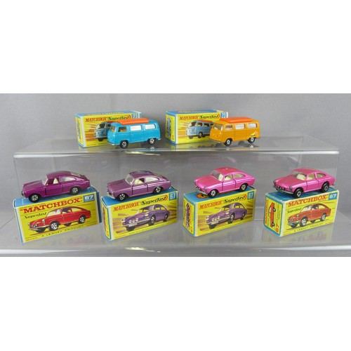 87 - MATCHBOX SUPERFAST, 4x No.67 VW1600tl and 2x No.23 Volkswagen Camper. Good Plus to Mint in Fair to E... 