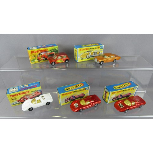 91 - MATCHBOX SUPERFAST, 3x No.68 Porsche 910, No.29 Racing Mini and No.46 Mercedes-Benz 300se. Excellent... 