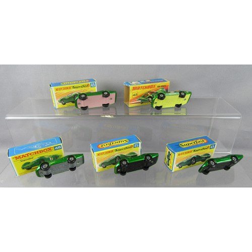 92 - MATCHBOX SUPERFAST, 5x No.45 Ford Group 6, all different variations. Excellent to Near Mint in Poor ... 