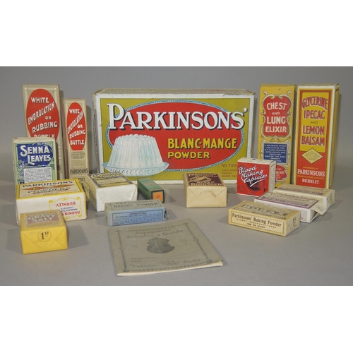 101 - A quantity of vintage Parkinsons Ltd shop display boxes including Embrocation, Chest and Lung Elixir... 