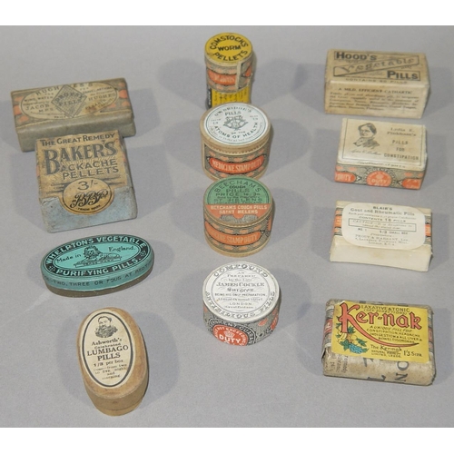 102 - Vintage pharmacy packaging including Atoms of Health, Celebrated Lumbago Pills, Whelpton's Vegetable... 