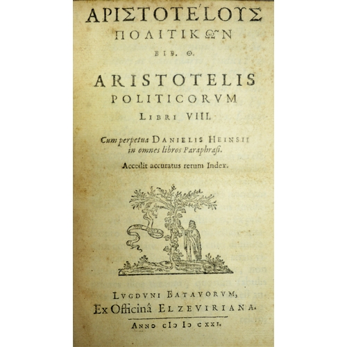 127 - Aristotle, Politicorum Libri VIII, 1 vol. in 2, wood engraved title vignette and initials, contempor... 