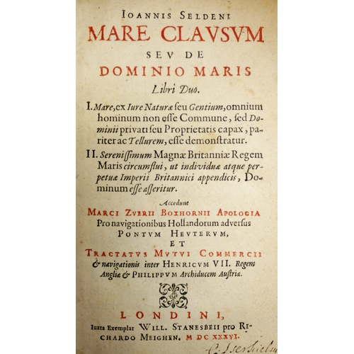 132 - Selden (John), Mare clausum seu de dominio maris, title in red and black, wood engraved devices, 2 ... 