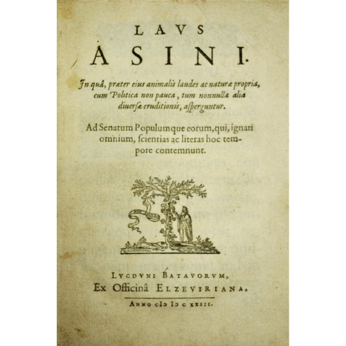 151 - [Heinsius (Daniel)], Laus Asini, FIRST EDITION, wood-engraved title vignette and devices, contempor... 