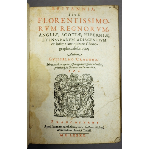 157 - Camden (William), Britannia, sive florentissimorum regnorum Angliae...., title in red and black, con... 