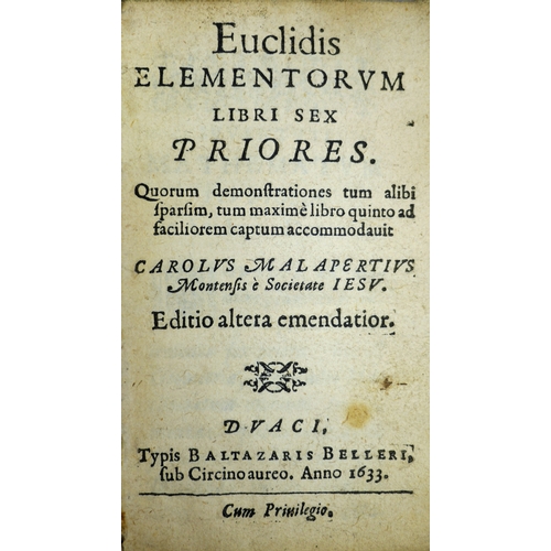 164 - Euclid.- Malapertius (Carolus), Euclidis Elementorum Libri sex Priores, wood engraved devices and d... 