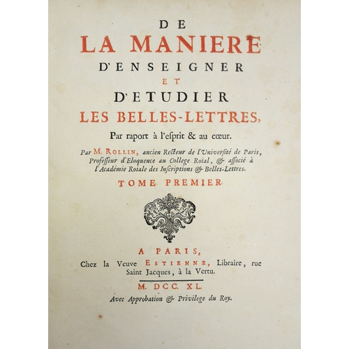 179 - Binding.- Rollin (Charles), De La Maniere D'enseigner et D'etudier les belles lettres, LARGE PAPER ... 