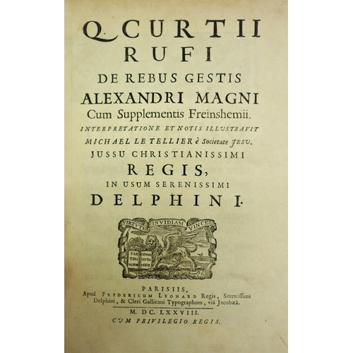 206 - Curtius.- Quintus Curtius Rufus, De Regibus Gestis Alexandri Magni, 2 vol. in 1, engraved frontispi... 