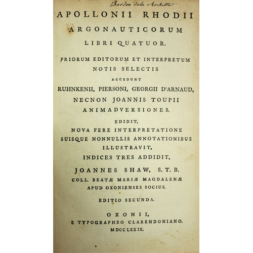 223 - Apollonii Rhodii.-, Argonauticorum Libri Quatro, contemporary ink ownership signature on title, g.e... 