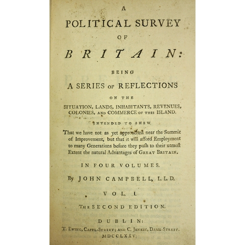 224 - Campbell (John), A political Survey Britain, second edition, 4 vol.,contemporary calf, half-titles, ... 