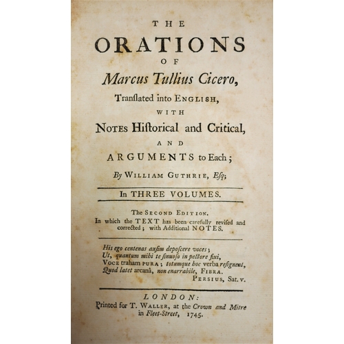 226 - Cicero (Marcus Tullius), The Orations,  3 vol., 1745; Of the Nature of the Gods,1775; Cato, or an Es... 