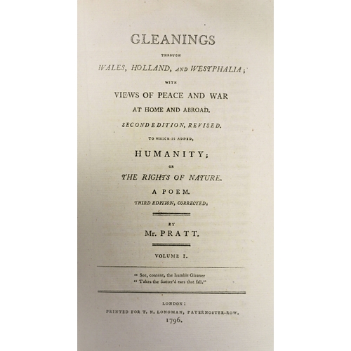 234 - Pratt [(Samuel Jackson)] , Gleanings Through Wales, Holland, second edition, 3 vol., speckled moroc... 