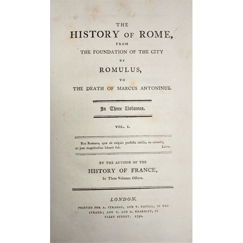 235 - Binding.- , History of Rome, 3 vol., contemporary tree calf, ruled in gilt, spine gilt, morocco spin... 