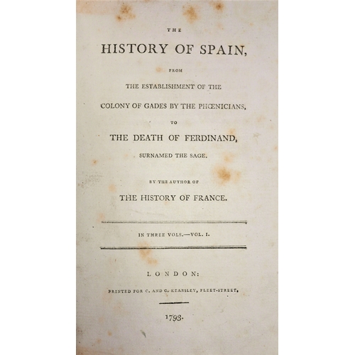 236 - Binding.- , History of Spain, 3 vol.,half calf over patterned boards, spine gilt, morocco spine labe... 