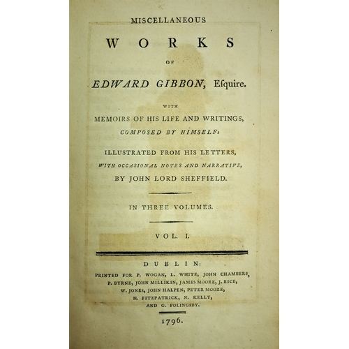 241 - Gibbon (Ed[ward]) , Miscellaneous Works, 3 vol., 1796; History Decline and Fall, 12 vol., 4th ed., 1... 